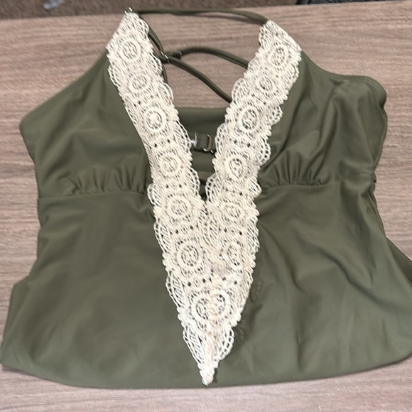 Cup she Olive Green Lace Trim Swimsuit women’s XL one piece - Picture 6 of 8